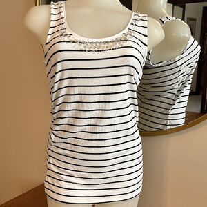WHBM Striped Black and White Women's Tank Top with bling. Sz S